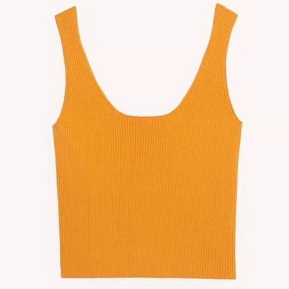 NWOT SANDRO 3 US 8 Alya Ribbed Sleeveless Cropped Sweater Tank Top Jaune Bright - Picture 3 of 7